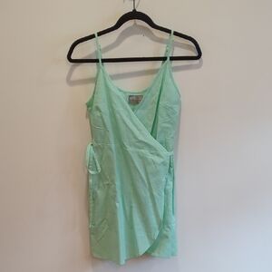 ASOS Mint Green Wrap Mini Dress Cotton Linen US Size 4 Summer Resort Y2K Boho